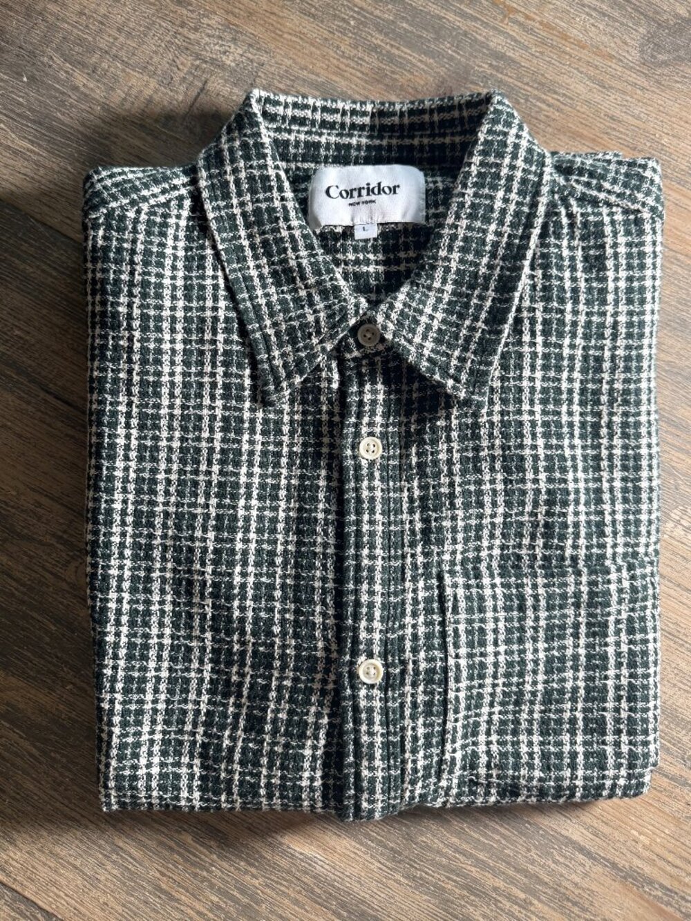 Corridor NYC Snow Check Shirt Large Reverse Tweed 100% Cotton NWOT Unworn